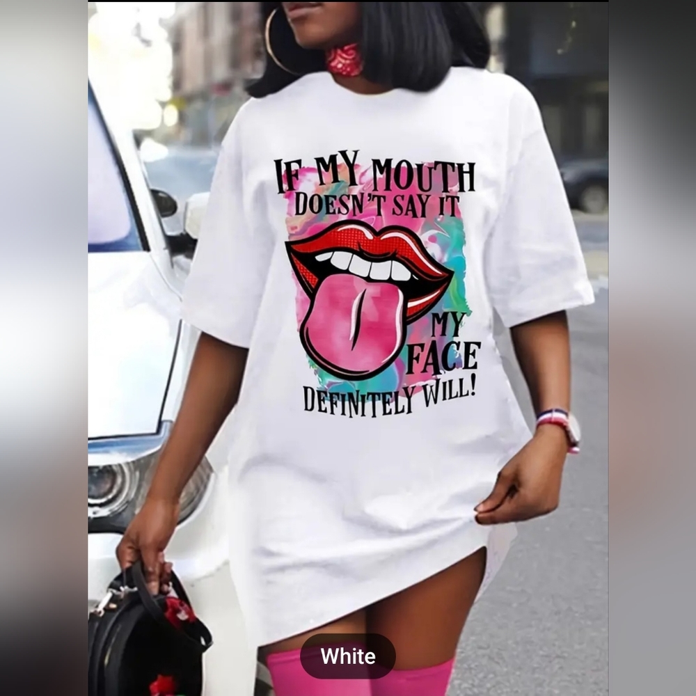 Lips Print Mini Tee Dress